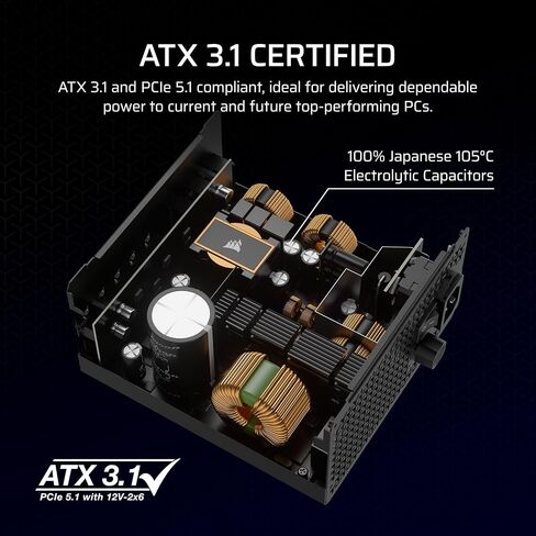 مصدر طاقة ATX منخفض الضوضاء من CORSAIR RM850x - متوافق مع ATX 3.1 - دعم PCIe 5.1 - كفاءة Cybenetics الذهبية - موصل أصلي 12V-2x6 - أسود (متجدد) in Kuwait