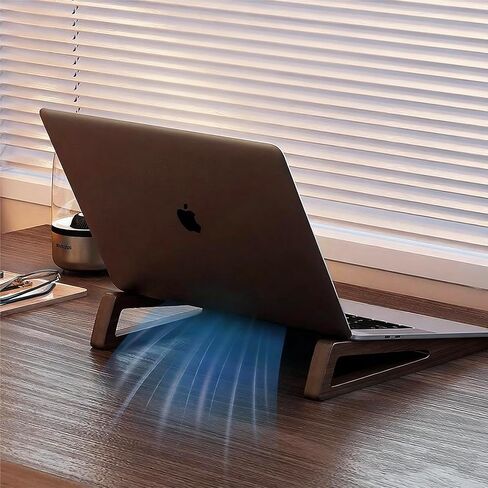 حامل كمبيوتر محمول من الخيزران للمكتب - حامل مريح وموفر للمساحة وخفيف الوزن لأجهزة الكمبيوتر المحمولة وأجهزة iPad والأجهزة اللوحية (بني) in Kuwait