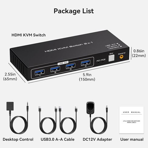 4K HDMI KVM Switch 2 جهاز كمبيوتر 1 شاشة 4K 60 هرتز 2 منفذ KVM مفاتيح لجهازي كمبيوتر مشاركة شاشة واحدة 4 USB 3.0 Decice مثل طابعة لوحة المفاتيح والماوس مع وحدة تحكم سلكية لسطح المكتب وكابلات USB in Kuwait