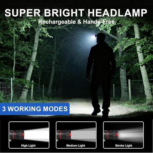Headlamp Rechargeable– Super Bright LED Headlight with Motion Sensor, Zoomable & 90° Adjustable, IPX7 Waterproof, Long Runtime Head Lights for Outdoor, Camping, Hiking, Running, Fishing in Saudi Arabia