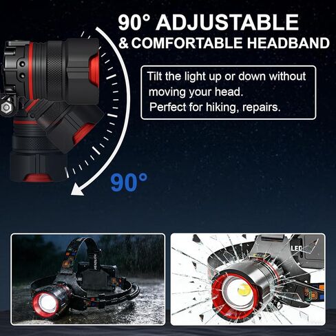Headlamp Rechargeable– Super Bright LED Headlight with Motion Sensor, Zoomable & 90° Adjustable, IPX7 Waterproof, Long Runtime Head Lights for Outdoor, Camping, Hiking, Running, Fishing in Saudi Arabia