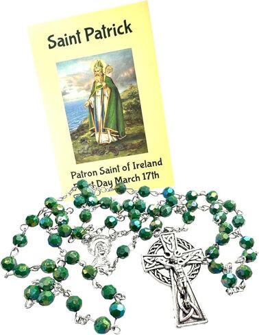 Westmon Works St Patrick Rosary and Card Gift Set Green Bead Rosary with Patron Saint of Ireland Prayer Catholic Pack for Irish Devotion and Feast Day March 17th in Saudi Arabia