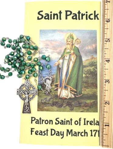 Westmon Works St Patrick Rosary and Card Gift Set Green Bead Rosary with Patron Saint of Ireland Prayer Catholic Pack for Irish Devotion and Feast Day March 17th in Saudi Arabia