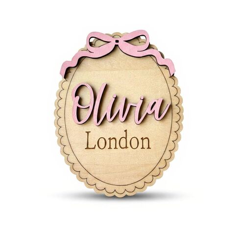 Personalized Baby Name Announcement Sign with Bow, Custom Wooden Name, Scalloped Edge Newborn Photo Prop & Nursery Keepsake (Name Sign) in Saudi Arabia