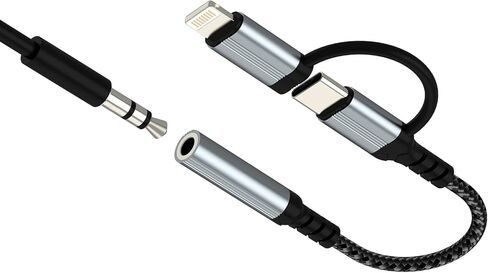 محول صوت USB C Lightning إلى 3.5 مم (2 في 1) لهاتف iPhone 16 15 14 13 Pro Max AUX كابل مقبس سماعة الرأس لـ Apple Dongle Car ميكروفون موصل أنثى متوافق مع محول سماعة الرأس Samsung Adaptador in Kuwait