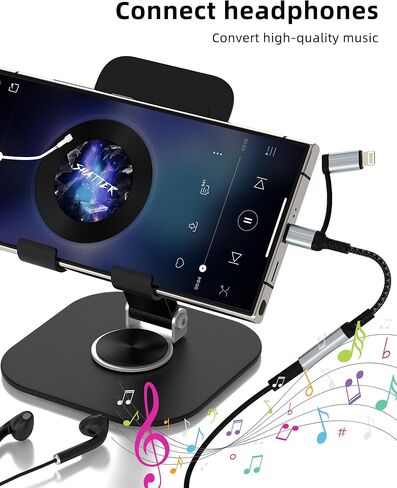 محول صوت USB C Lightning إلى 3.5 مم (2 في 1) لهاتف iPhone 16 15 14 13 Pro Max AUX كابل مقبس سماعة الرأس لـ Apple Dongle Car ميكروفون موصل أنثى متوافق مع محول سماعة الرأس Samsung Adaptador in Kuwait