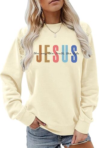 Christian Sweatshirts for Women Jesus Sweatshirt Religious Faith Inspirational Bible Verse Long Sleeve Pullover Tops in Saudi Arabia