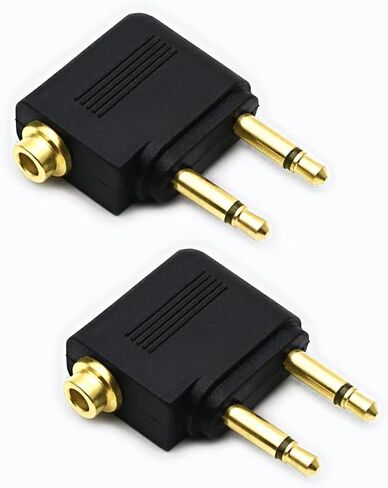 3.5mm Male to 3.5mm Female Airplane Headphone Adapter Gold Plated (2 Pack) in Saudi Arabia