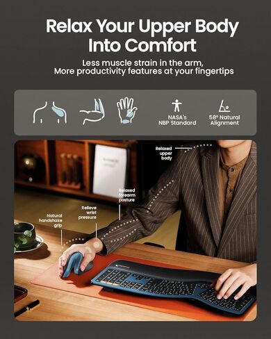 ProtoArc Bluetooth Ergonomic Keyboard and Ergonomic Mouse - Blue in Saudi Arabia