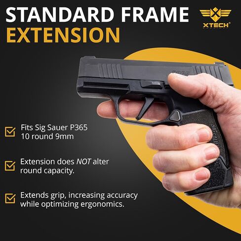 XTECH Tactical MTX 365 +0 Grip Extension, Fits Sig Sauer P365 - Made in USA, Same Grip Length as X/XL, Patented, Unique Design, Improves Grip & Control, Adds Confidence, Enhance Performance in Saudi Arabia
