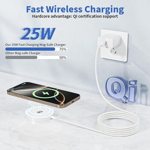 [25W/6FT] شاحن آمن iPhone 17 Mag مجدول، معتمد من Qi2.2، شاحن Apple Mag-Safe مع شحن 35W متوافق مع iPhone 17 Pro Max/16 Plus/16/15 Plus/15/Air/14/13 mini/12 mini، AirPods Pro 3 in Kuwait
