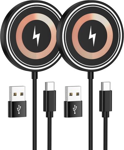 MagSafe Charger for iPhone 17 2 Pack, 15W Magnetic Wireless Charger for USB-C/A Ports, Wireless Charger for iPhone 17 Air Pro Max/16/15/14/13/12 Series/Airpods, Fast Wireless Charging Pad for Apple in Saudi Arabia