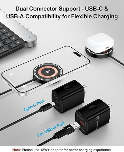 MagSafe Charger for iPhone 17 2 Pack, 15W Magnetic Wireless Charger for USB-C/A Ports, Wireless Charger for iPhone 17 Air Pro Max/16/15/14/13/12 Series/Airpods, Fast Wireless Charging Pad for Apple in Saudi Arabia