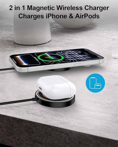MagSafe Charger for iPhone 17 2 Pack, 15W Magnetic Wireless Charger for USB-C/A Ports, Wireless Charger for iPhone 17 Air Pro Max/16/15/14/13/12 Series/Airpods, Fast Wireless Charging Pad for Apple in Saudi Arabia