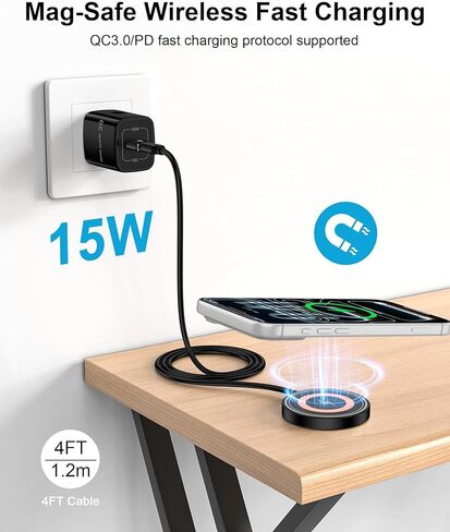 MagSafe Charger for iPhone 17 2 Pack, 15W Magnetic Wireless Charger for USB-C/A Ports, Wireless Charger for iPhone 17 Air Pro Max/16/15/14/13/12 Series/Airpods, Fast Wireless Charging Pad for Apple in Saudi Arabia
