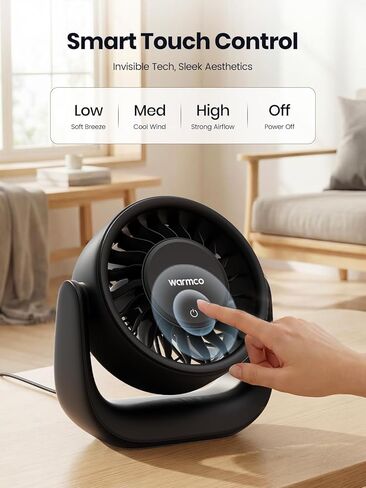 مروحة USB من Warmco مع تحكم باللمس، (بدون بطارية) مروحة مكتب شخصية صغيرة، قابس USB-A وUSB-C، تدفق هواء قوي 3 سرعات، مراوح طاولة هادئة للمنزل والمكتب in Kuwait
