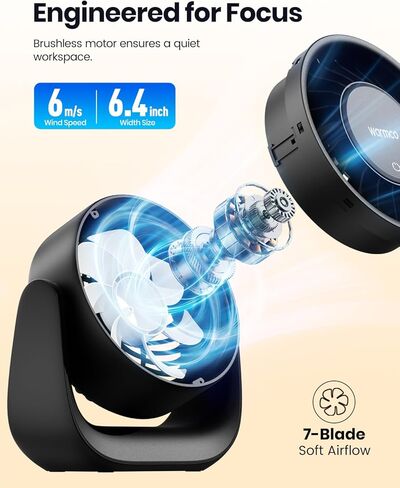 مروحة USB من Warmco مع تحكم باللمس، (بدون بطارية) مروحة مكتب شخصية صغيرة، قابس USB-A وUSB-C، تدفق هواء قوي 3 سرعات، مراوح طاولة هادئة للمنزل والمكتب in Kuwait