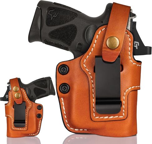 حافظة جلدية عالمية لـ G17/19/22/23/31/32، M&P Shield 9mm/.40، Taurus G2C/G3C مع TLR-6 وTLR-6 HL - IWB وOWB قابلة للتحويل، جاهزة بصريًا، مشبك فولاذي يناسب حزام 1.75 بوصة، يمكن استخدامه بكلتا اليدين، بني in Saudi Arabia