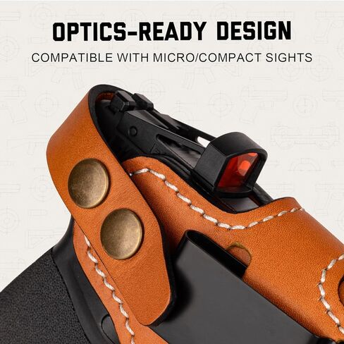حافظة جلدية عالمية لـ G17/19/22/23/31/32، M&P Shield 9mm/.40، Taurus G2C/G3C مع TLR-6 وTLR-6 HL - IWB وOWB قابلة للتحويل، جاهزة بصريًا، مشبك فولاذي يناسب حزام 1.75 بوصة، يمكن استخدامه بكلتا اليدين، بني in Saudi Arabia