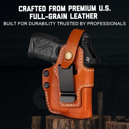 حافظة جلدية عالمية لـ G17/19/22/23/31/32، M&P Shield 9mm/.40، Taurus G2C/G3C مع TLR-6 وTLR-6 HL - IWB وOWB قابلة للتحويل، جاهزة بصريًا، مشبك فولاذي يناسب حزام 1.75 بوصة، يمكن استخدامه بكلتا اليدين، بني in Saudi Arabia