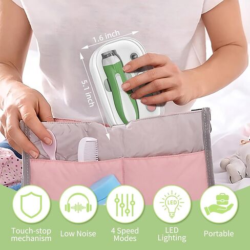 مبرد أظافر كهربائي للأطفال، ماكينة تشذيب أظافر الأطفال مع 6 رؤوس جلخ لحديثي الولادة والرضع والأطفال الصغار والبالغين، مقص أظافر كهربائي هادئ بمصباح LED، علبة تحمل علامة الاستخدام in Kuwait
