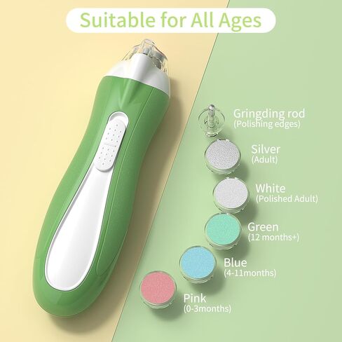 مبرد أظافر كهربائي للأطفال، ماكينة تشذيب أظافر الأطفال مع 6 رؤوس جلخ لحديثي الولادة والرضع والأطفال الصغار والبالغين، مقص أظافر كهربائي هادئ بمصباح LED، علبة تحمل علامة الاستخدام in Kuwait