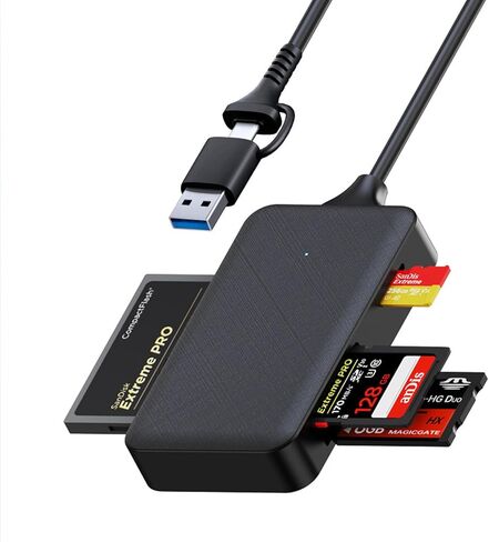 Memory Card Reader, 4in1 USB 3.0 and USB-C to SD Micro SD MS CF Card Reader Adapter, 4 Cards Simultaneously Read and Write, Compatible with iPhone 15 Series, MacBook Pro/Air 2023, and More in Saudi Arabia