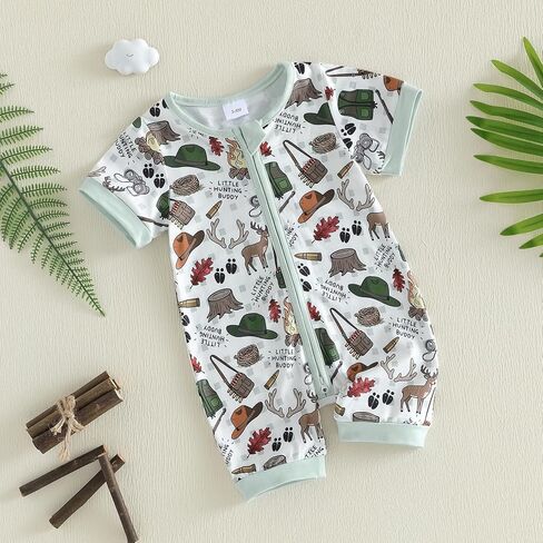 Newborn Baby Girl Boy Deer/Duck Hunting Summer Clothes Little Hunting Buddy Jumpsuit Romper Zip Bodysuit Coming Home in Saudi Arabia