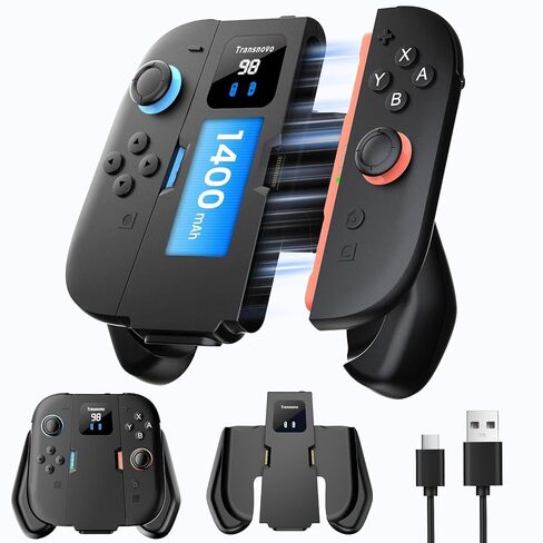 Transnovo Switch 2 Charging Grip Controller Compatible with Nintendo Switch 2 Joycons (2025), Double-lock Switch 2 Joy-con Grip with USB C Cable & LED Indicator, Controller Charger for Switch 2 Owners in Saudi Arabia