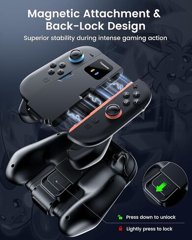 Transnovo Switch 2 Charging Grip Controller Compatible with Nintendo Switch 2 Joycons (2025), Double-lock Switch 2 Joy-con Grip with USB C Cable & LED Indicator, Controller Charger for Switch 2 Owners in Saudi Arabia