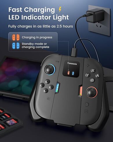 Transnovo Switch 2 Charging Grip Controller Compatible with Nintendo Switch 2 Joycons (2025), Double-lock Switch 2 Joy-con Grip with USB C Cable & LED Indicator, Controller Charger for Switch 2 Owners in Saudi Arabia