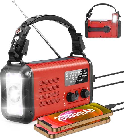 Emergency Hand Crank Weather Radio, Portable Solar Survival Radio with NOAA/AM/FM, 20000mAh Rechargeable Battery, Flashlight Reading Lamp, SOS Alarm Power Bank Survival Kit for Hurricane,Power Outages in Saudi Arabia
