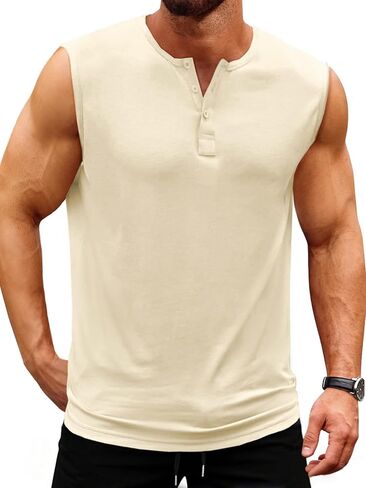 UNCLECAT Muscle Tank Tops for Mens - Sleeveless 2026 Summer Workout Gym Slim Fit Henley Shirt Basic Tee in Saudi Arabia