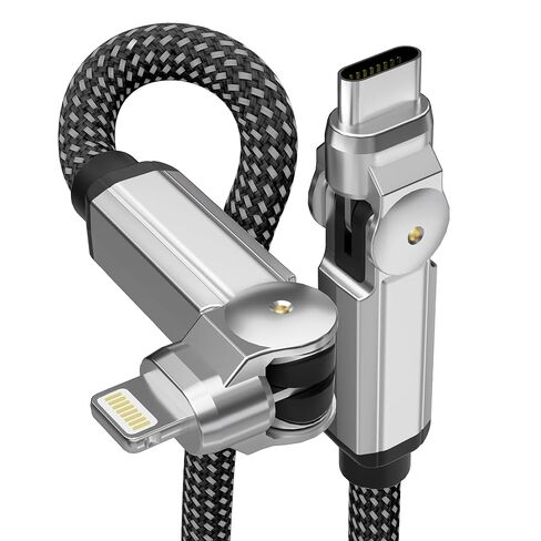 90 Degree iPhone Charger USB C Lightning Cable with 180° Rotating Head - 6.6FT Right Angle Lightning Cable Swivel Charger with MFi, 3A Fast Charging, Data Sync, Apple Carplay for iPhone14 13 12 11 X in Kuwait