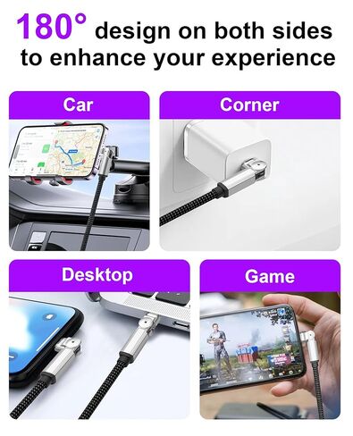 90 Degree iPhone Charger USB C Lightning Cable with 180° Rotating Head - 6.6FT Right Angle Lightning Cable Swivel Charger with MFi, 3A Fast Charging, Data Sync, Apple Carplay for iPhone14 13 12 11 X in Kuwait