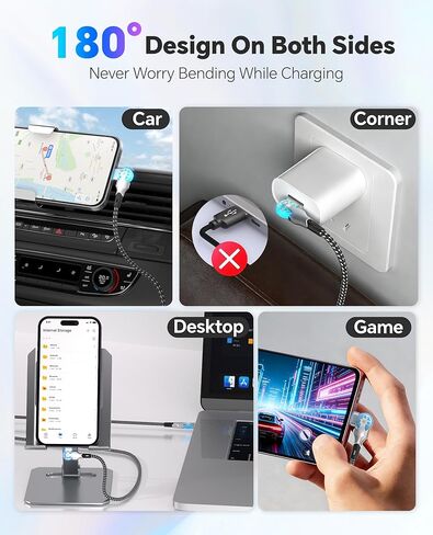 90 Degree Lightning Cable with 180° Rotating iPhone Charger Head - 6.6FT Right Angle Lightning Cable Swivel Charger Cord with MFi, 2.4A Fast Charging, Data Sync, Apple Carplay for iPhone14 13 12 11 X in Kuwait