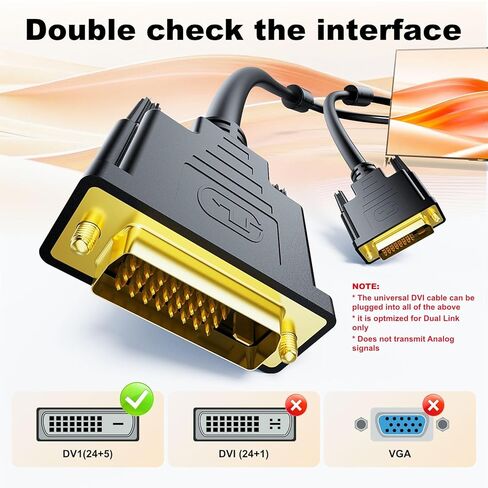 24+1 DVI to D-V-I Cable 5FT, Dual Link DVI Male to Male Digital Video Cable, Supports 2560x1600, for Gaming, DVD, Laptops, HDTV and Projector in Saudi Arabia