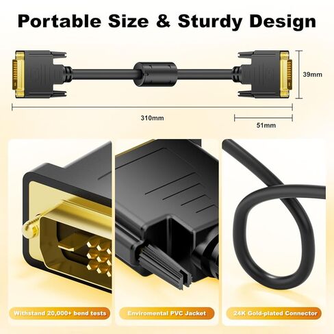24+1 DVI to D-V-I Cable 5FT, Dual Link DVI Male to Male Digital Video Cable, Supports 2560x1600, for Gaming, DVD, Laptops, HDTV and Projector in Saudi Arabia