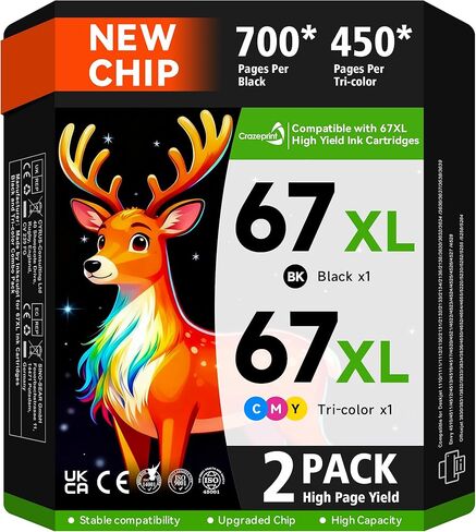 67XL Ink Cartridges Black/Color Combo Pack Compatible for HP Ink 67 67XL Works with HP Deskjet 2700 2700e 2755 2755e 2855e 2800e 2852e 2827e 4100e 4155e 4255e Envy 6000 6055e 6455e Series (2-Pack) in Saudi Arabia