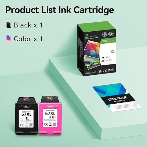 67XL Ink Cartridges Black/Color Combo Pack Compatible for HP Ink 67 67XL Works with HP Deskjet 2700 2700e 2755 2755e 2855e 2800e 2852e 2827e 4100e 4155e 4255e Envy 6000 6055e 6455e Series (2-Pack) in Saudi Arabia