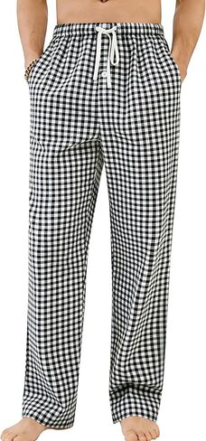SWOMOG Men 100% Cotton Plaid Pajama Pants Striped Pj Trousers Drawstring Gingham Bottoms Casual Lounge Pants with Pockets in Saudi Arabia