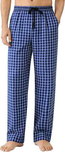 SWOMOG Men Cotton Pajama Pants 100% Cotton Lightweight Soft Plaid Striped Pj Trouser Bottoms Casual Lounge Pants with Pocket in Kuwait