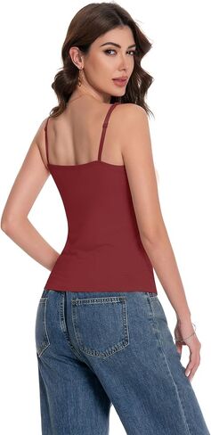 Women Camisole Tank Top - Built-in Bra Adjustable Spaghetti Strap Scoop Neck Padded Casual Basic Cami Shirt in Saudi Arabia