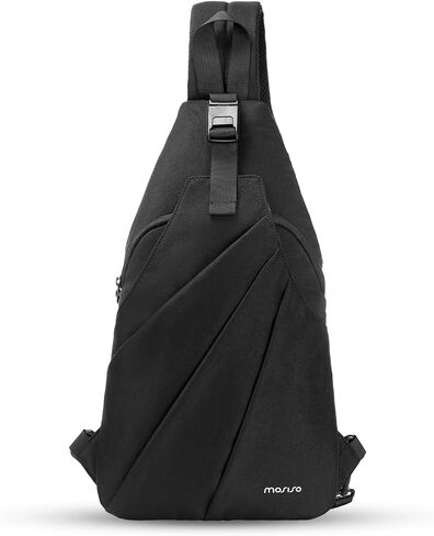 MOSISO Slim Crossbody Sling Backpack for Women Men, Lightweight Small Over Shoulder Cross Body Chest Backpack Unique Pleated Hiking Daypack for Travel Hiking Casual Commuting, Black in Saudi Arabia