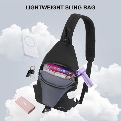 MOSISO Slim Crossbody Sling Backpack for Women Men, Lightweight Small Over Shoulder Cross Body Chest Backpack Unique Pleated Hiking Daypack for Travel Hiking Casual Commuting, Black in Saudi Arabia
