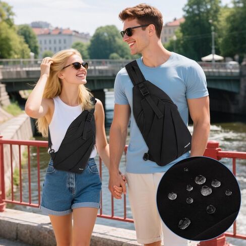 MOSISO Slim Crossbody Sling Backpack for Women Men, Lightweight Small Over Shoulder Cross Body Chest Backpack Unique Pleated Hiking Daypack for Travel Hiking Casual Commuting, Black in Saudi Arabia