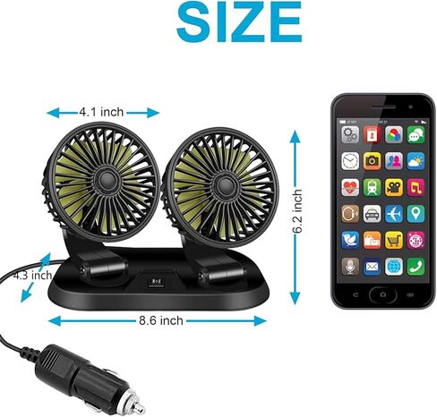 Unifizz 12V Car Fan, 360 Degree Rotation cooling fan, Speed Adjustable, Portable Auto Cooling Fan Double Head for SUV RV Vehicles Boat Golf in Saudi Arabia