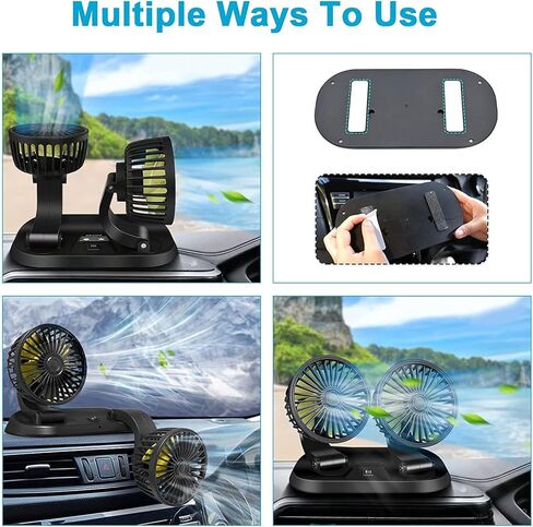 Unifizz 12V Car Fan, 360 Degree Rotation cooling fan, Speed Adjustable, Portable Auto Cooling Fan Double Head for SUV RV Vehicles Boat Golf in Saudi Arabia