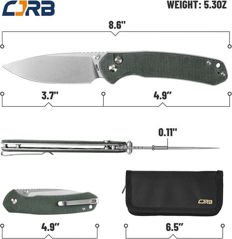 سكين جيب CJRB CUTLERY بيريت (J1925L) زر قفل EDC سكين كبير قابل للطي AR-RPM9 شفرة فولاذية ومقبض ميكارتا أخضر وردي خارجي للنساء والرجال للهدايا in Kuwait