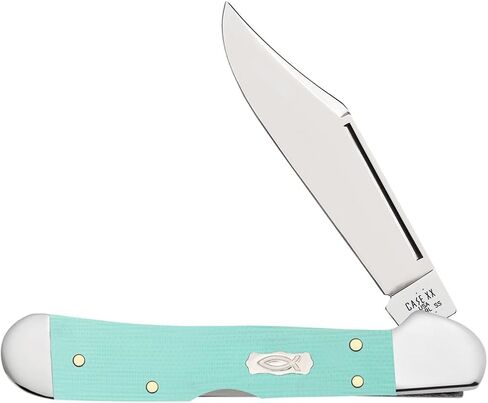 Case XX Pocket Knife SMOOTH MINI COPPERLOCK - SEAFOAM GREEN G-10 - ICHTHUS SHIELD Item #18109-101749L SS - Length Closed: 3 5/8Inches in Saudi Arabia